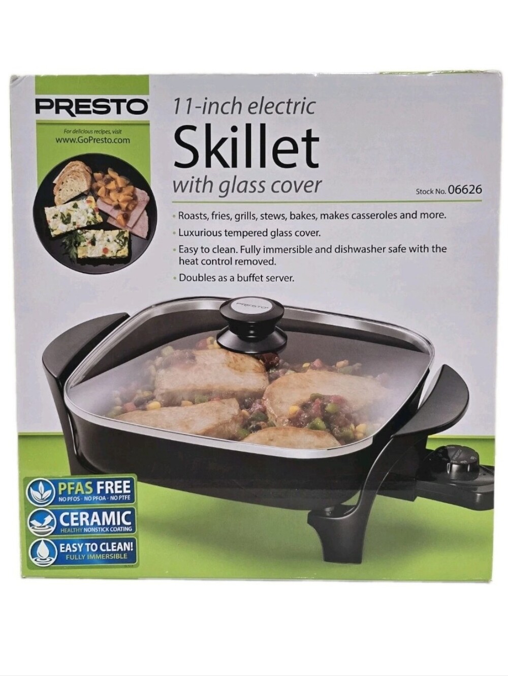brand new‎ PRESTO 11" Ceramic Electric Nonstick Skillet with Glass Cover 06626
